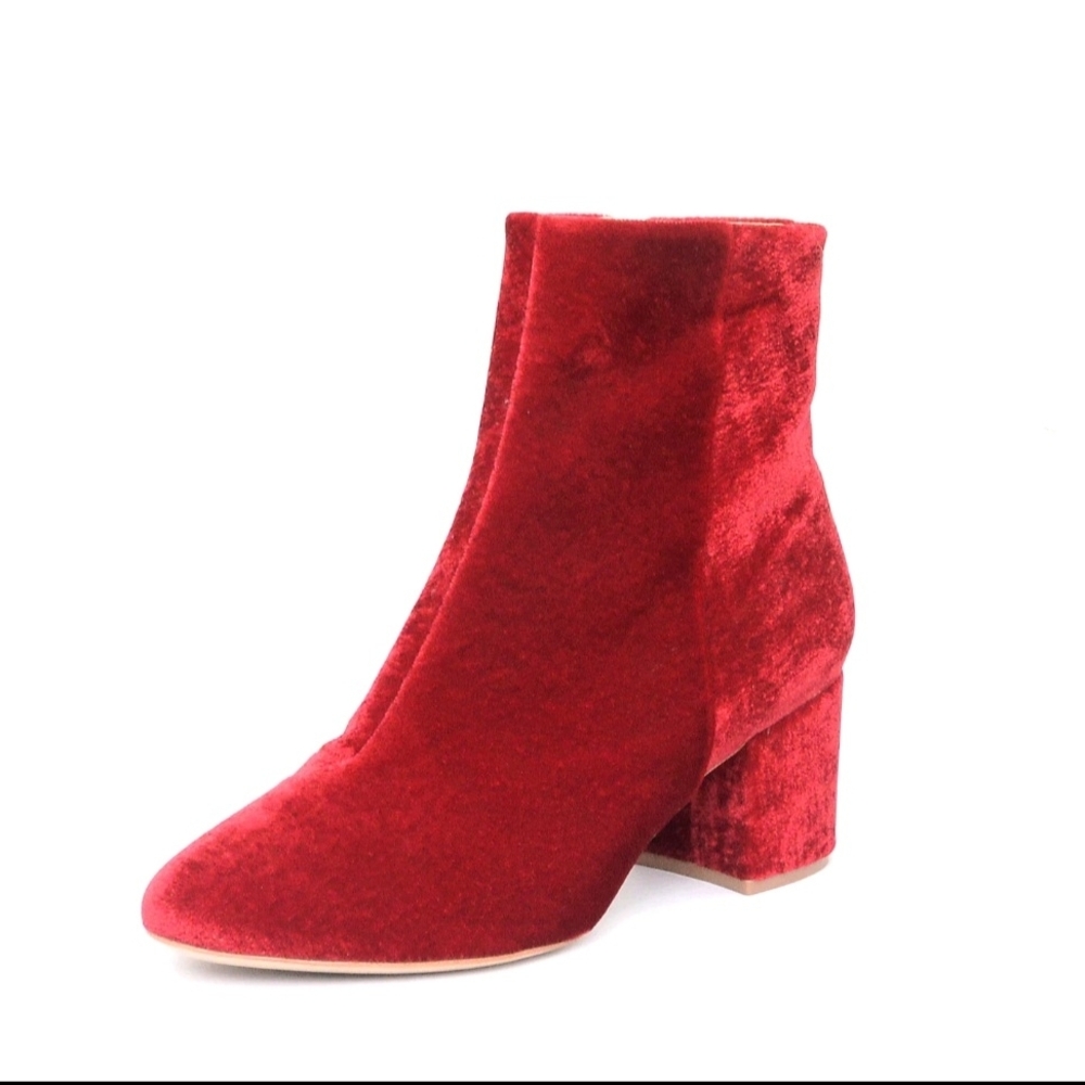 SCHUTZ Red Velvet Ankle Booties